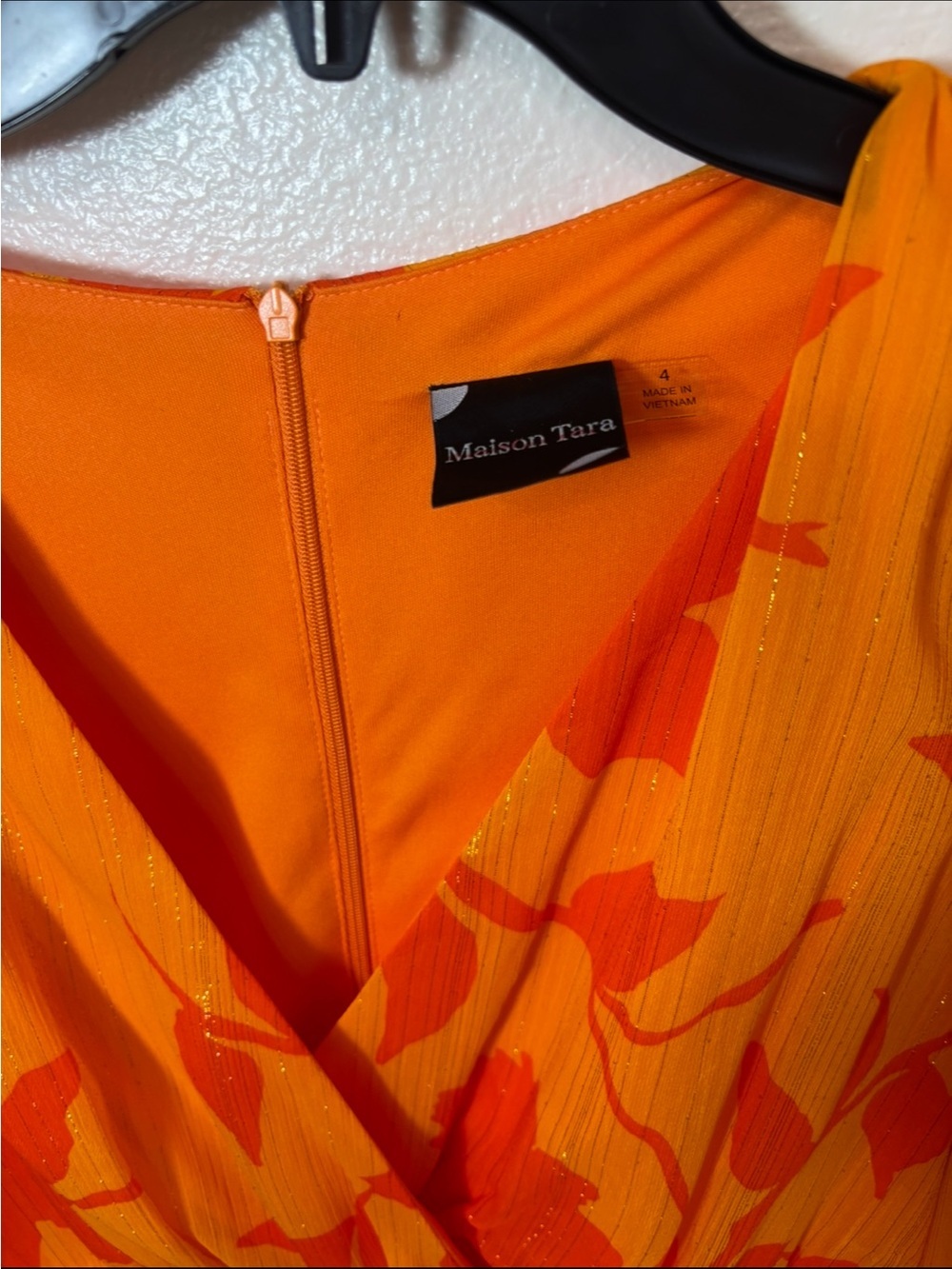 Maison Tara Orange Floral faux Wrap Mini long sleeve Dress - Picture 6 of 9